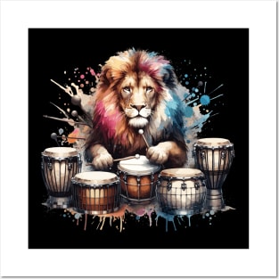 Lion Playing Drums Posters and Art